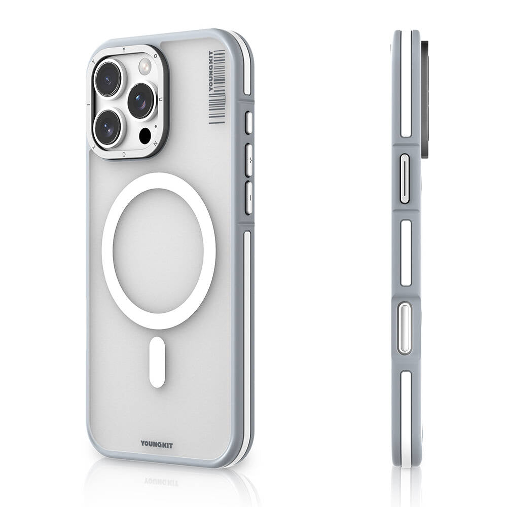 Apple iPhone 16 Pro Max Kılıf M-safe Şarj Özellikli Youngkit Rock Sand Serisi Kapak Gri