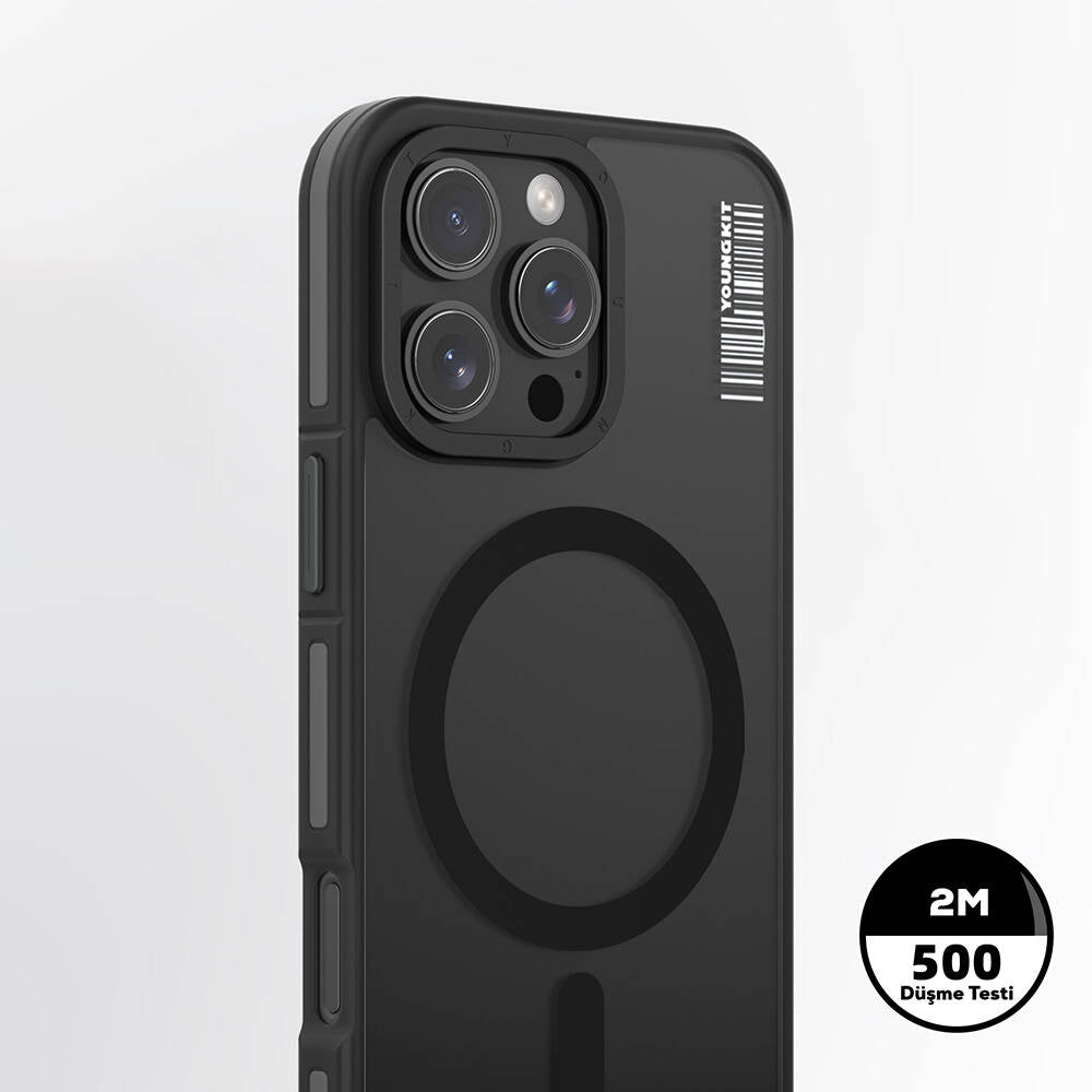 Apple iPhone 16 Pro Max Kılıf M-safe Şarj Özellikli Youngkit Rock Sand Serisi Kapak Gri