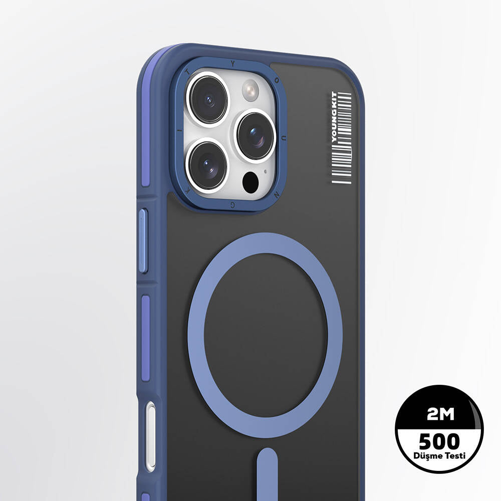 Apple iPhone 16 Pro Max Kılıf M-safe Şarj Özellikli Youngkit Rock Sand Serisi Kapak Gri