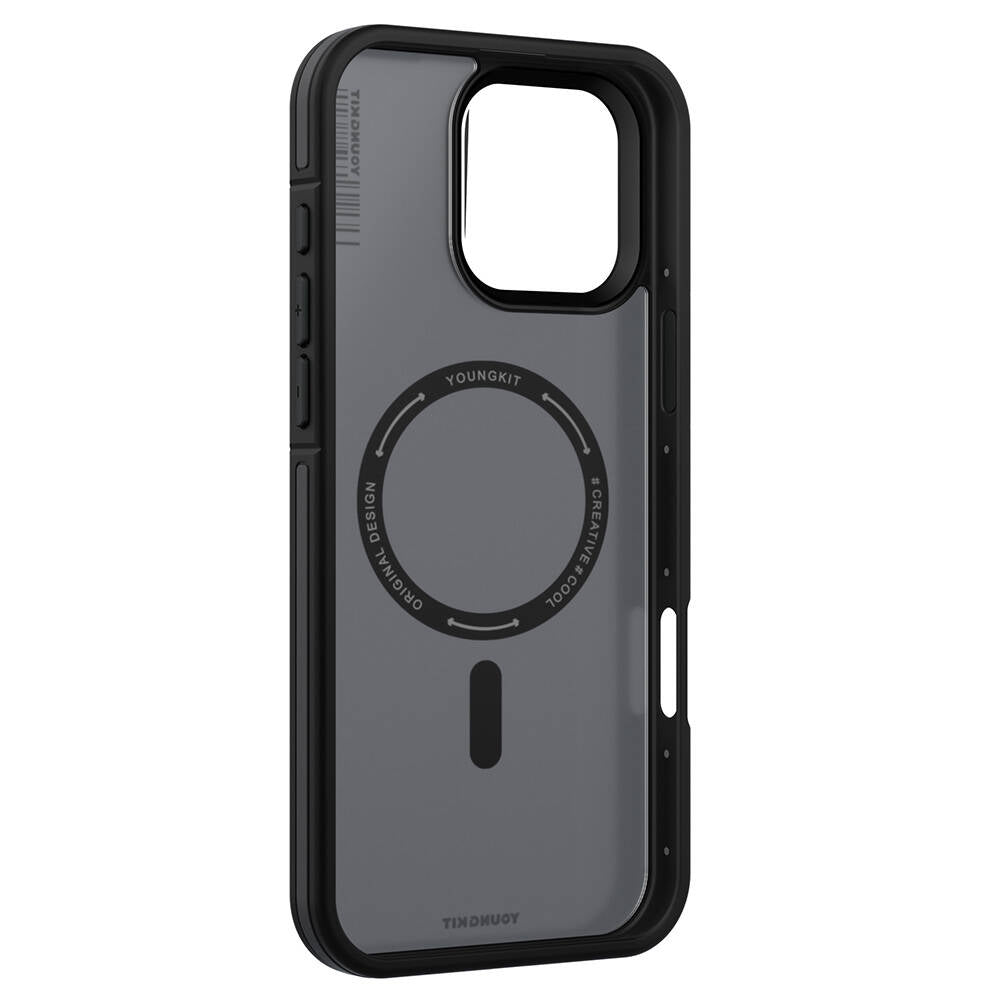 Apple iPhone 16 Pro Max Kılıf M-safe Şarj Özellikli Youngkit Rock Sand Serisi Kapak Siyah