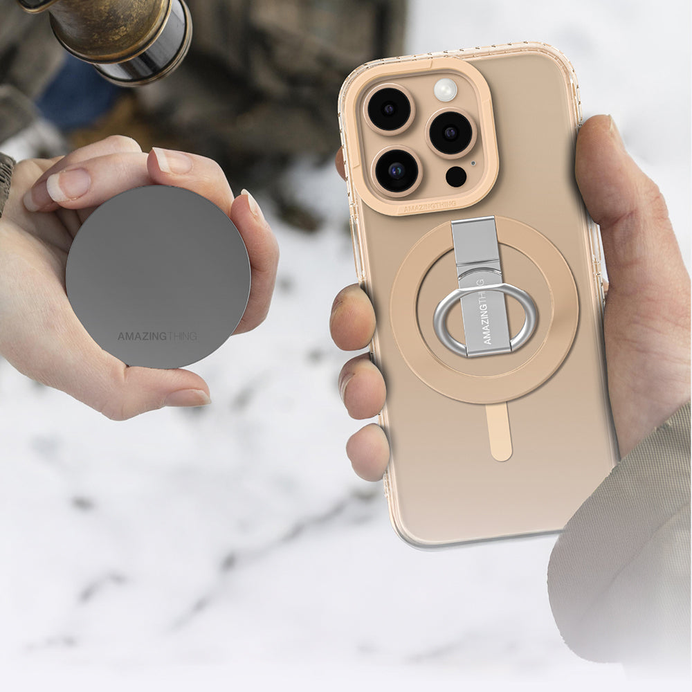 Apple iPhone 16 Pro Max Kılıf M-safe Şarj Özellikli Yüzük Standlı Amazingthing Titan Pro Serisi Kapak Siyah