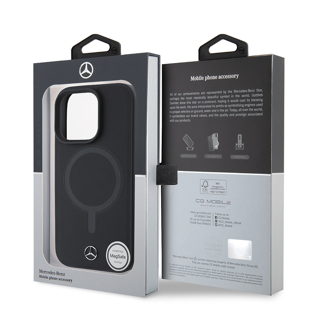Apple iPhone 16 Pro Max Kılıf Mercedes Benz M-safe Şarj Özellikli Yumuşak Deri Orjinal Lisanslı Kapak Siyah