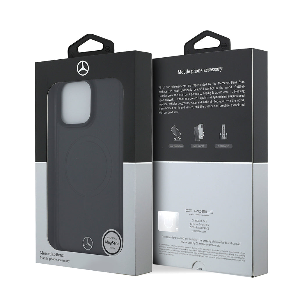 Apple iPhone 16 Pro Max Kılıf Mercedes Benz Orjinal Lisanslı M-safe Şarj Özellikli Metal Yıldız Logolu Sade Pürüzsüz Deri Kapak Siyah