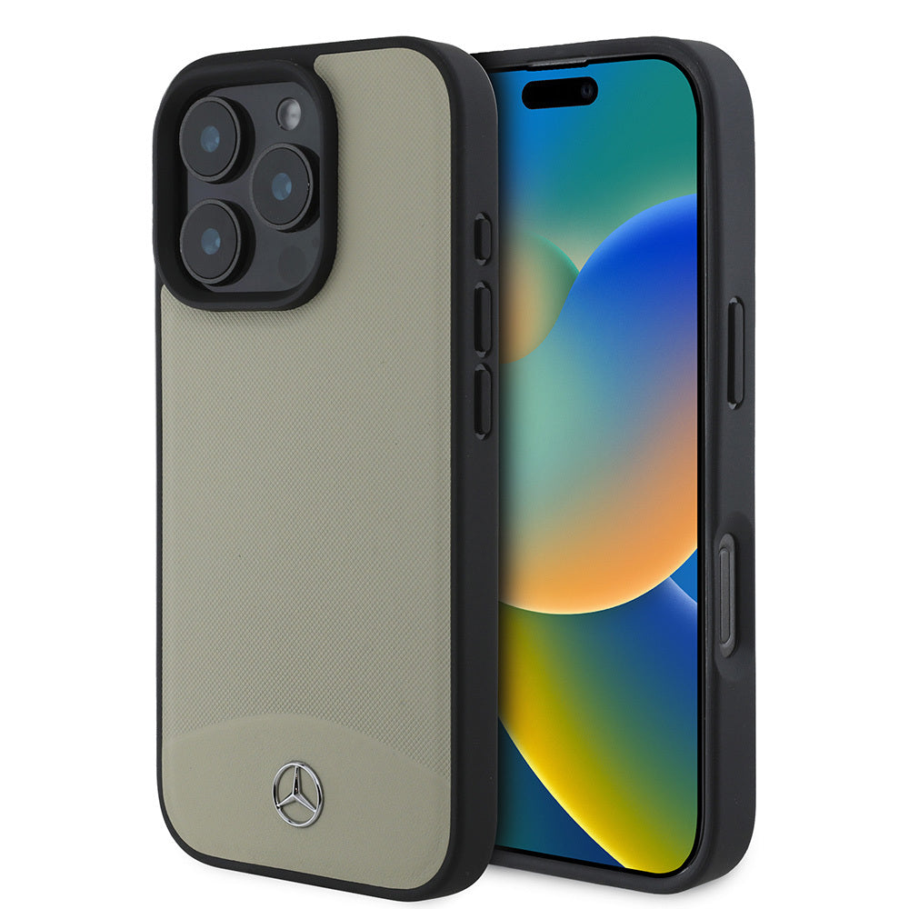 Apple iPhone 16 Pro Max Kılıf Mercedes Benz Orjinal Lisanslı M-safe Şarj Özellikli Dokulu ve Düz Deri Kapak Bej