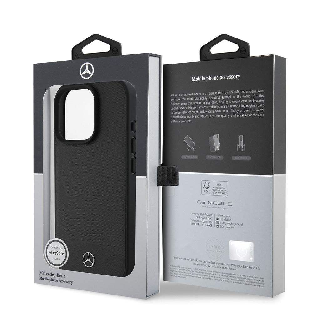 Apple iPhone 16 Pro Max Kılıf Mercedes Benz Orjinal Lisanslı M-safe Şarj Özellikli Dokulu ve Düz Deri Kapak Siyah