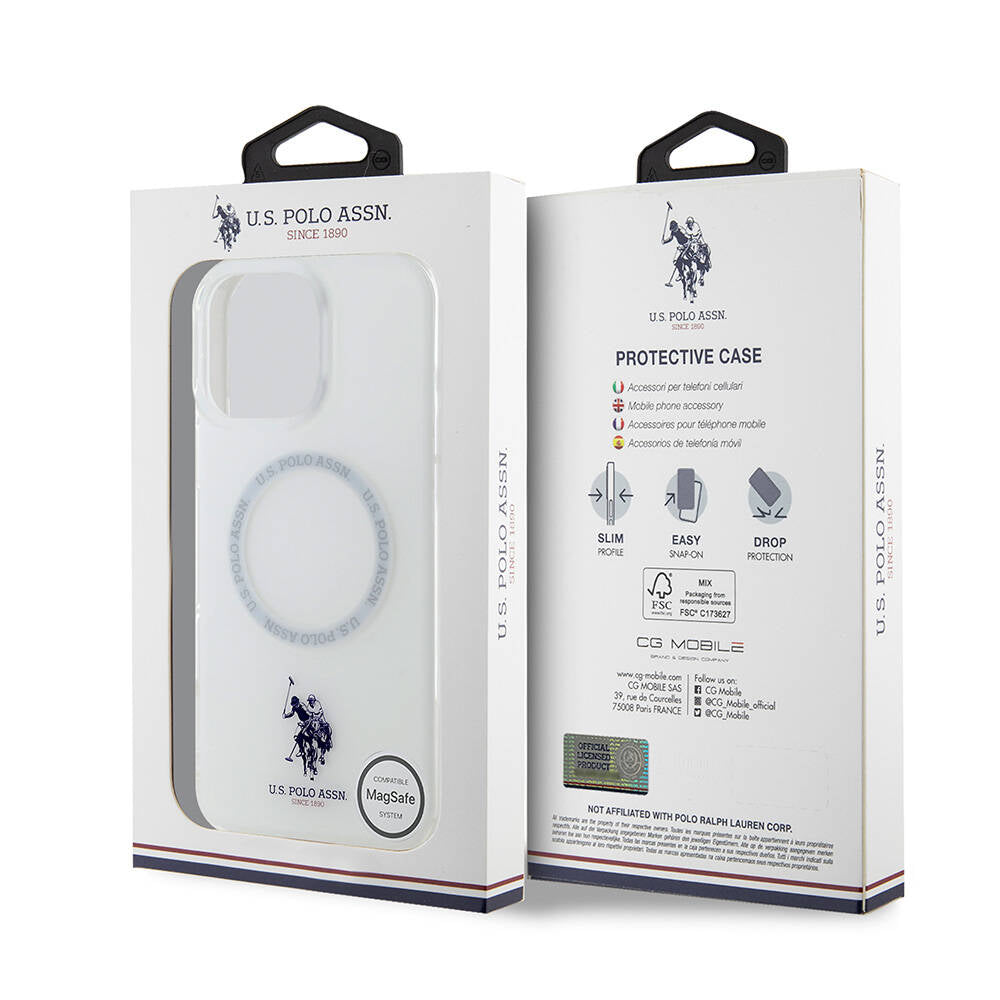 Apple iPhone 16 Pro Max Kılıf U.S. Polo Assn. Orjinal Lisanslı M-safe Şarj Özellikli IML Double Horse Logolu Ring Kapak Beyaz