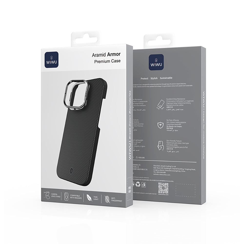 Apple iPhone 16 Pro Max Kılıf Wiwu DCC-208 M-safe Şarj Özellikli Kamera Standlı Aramid Fiber Tasarım Kevlar Kapak Kırmızı