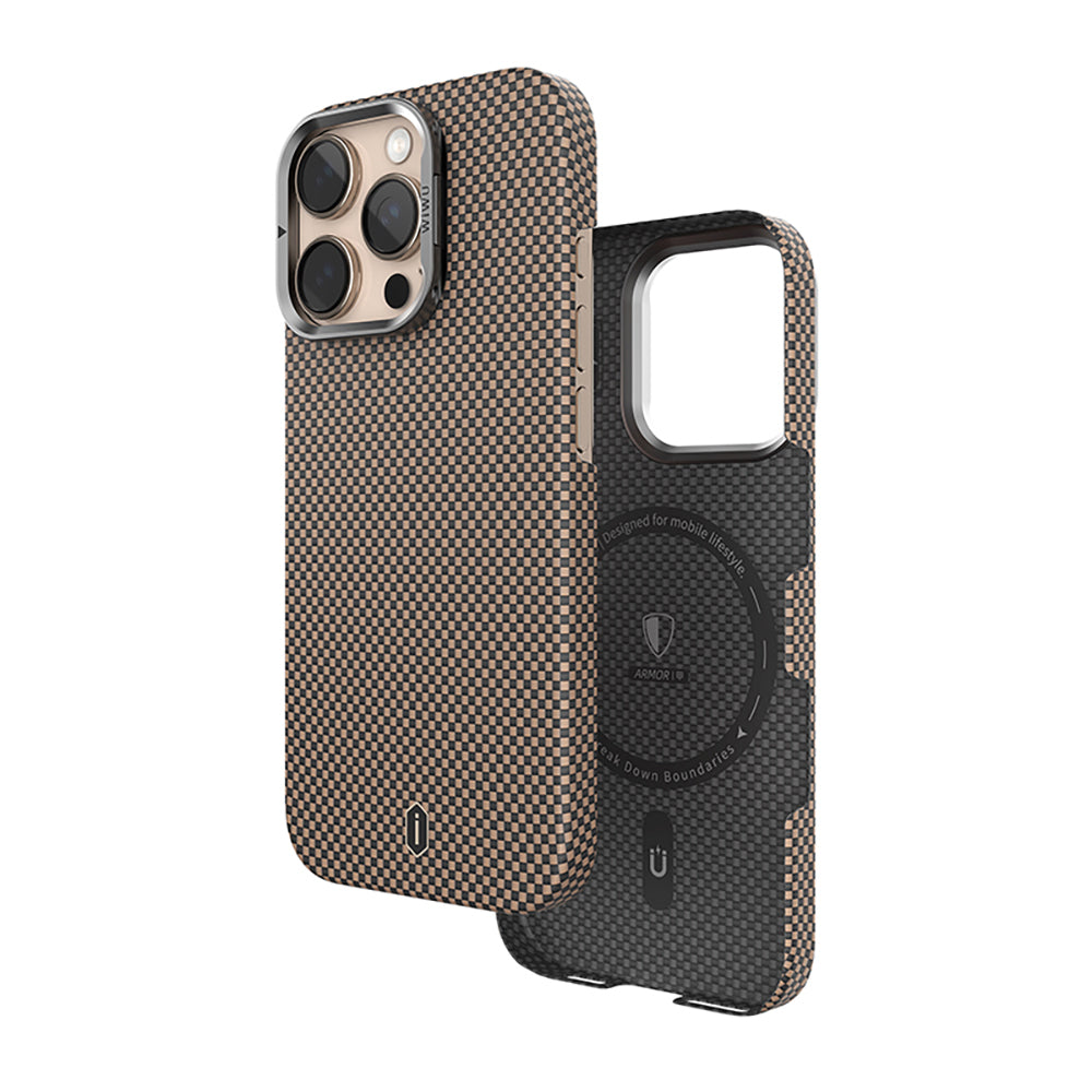 Apple iPhone 16 Pro Max Kılıf Wiwu DCC-208 M-safe Şarj Özellikli Kamera Standlı Aramid Fiber Tasarım Kevlar Kapak Kırmızı