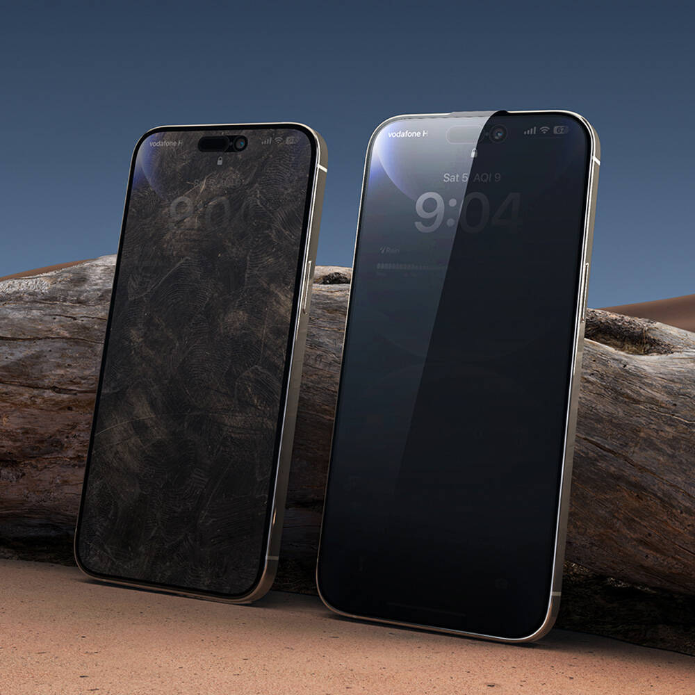 Apple iPhone 16 Pro Wiwu Wi-SQ009 Easy Install iPrivacy 360° Anti-Peep Oleofobik Temperli Cam Ekran Koruyucu + Kolay Uygulama Aparatlı Siyah