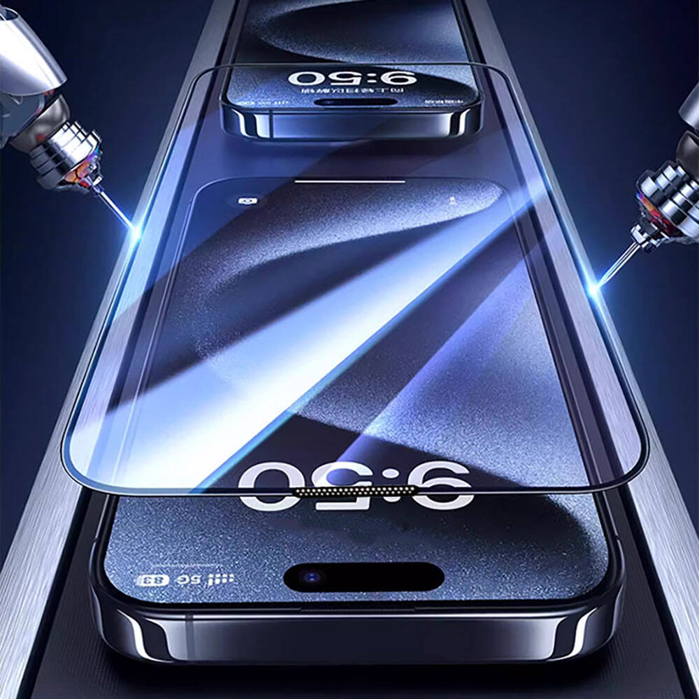 Apple iPhone 16 Wiwu GT-008 Polimer Oleofobik Kaplama Şeffaf Pürüzsüz Temperli Cam Ekran Koruyucu 10'lu Paket Siyah