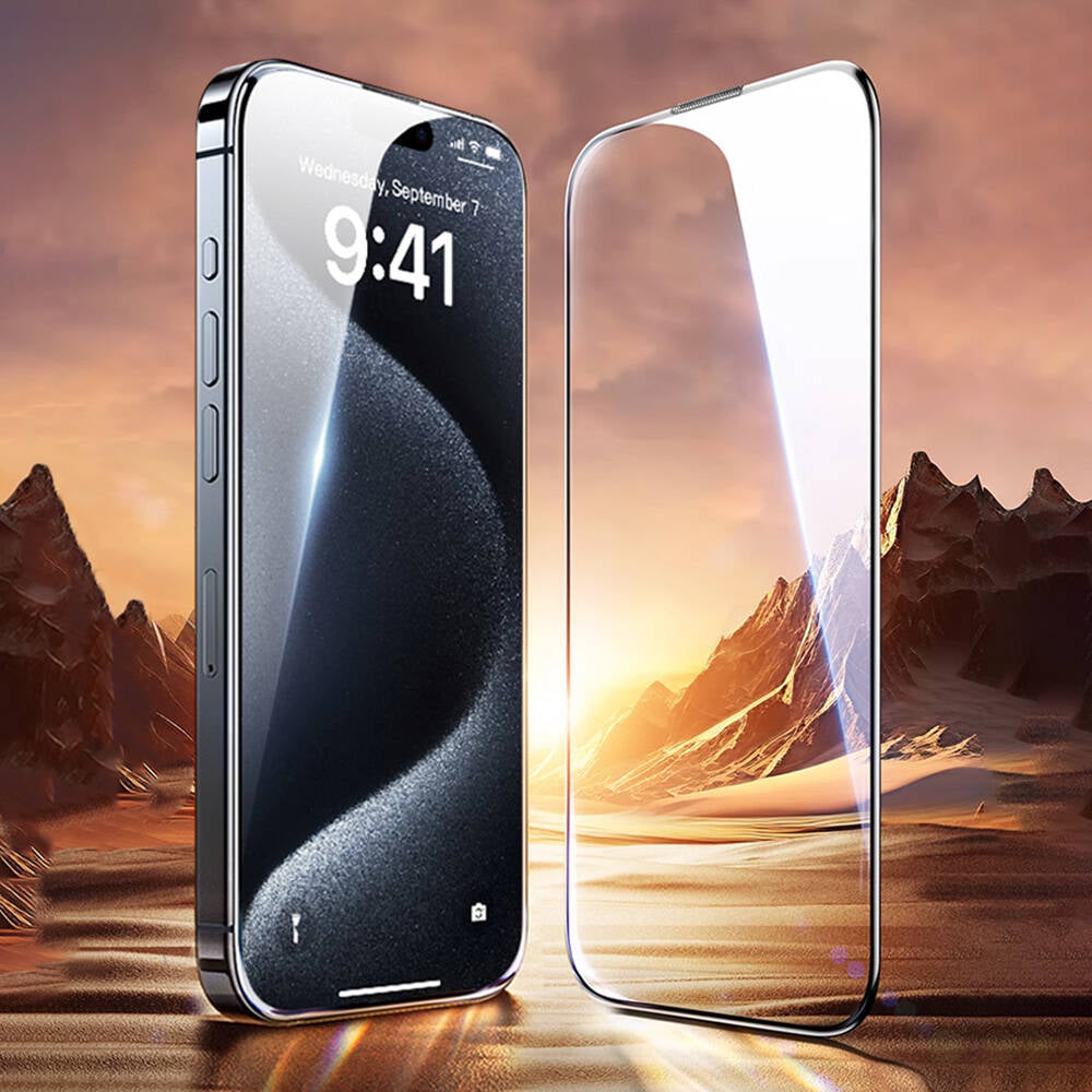 Apple iPhone 16 Wiwu GT-008 Polimer Oleofobik Kaplama Şeffaf Pürüzsüz Temperli Cam Ekran Koruyucu 10'lu Paket Siyah