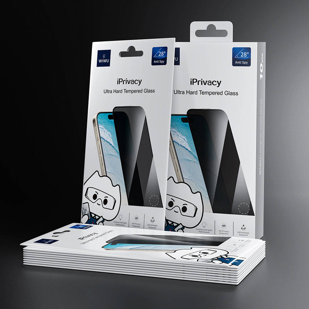 Apple iPhone 16 Wiwu GT-015 Özellikli Çok Katmanlı Temperli iPrivacy Cam Ekran Koruyucu 10'lu Paket Siyah