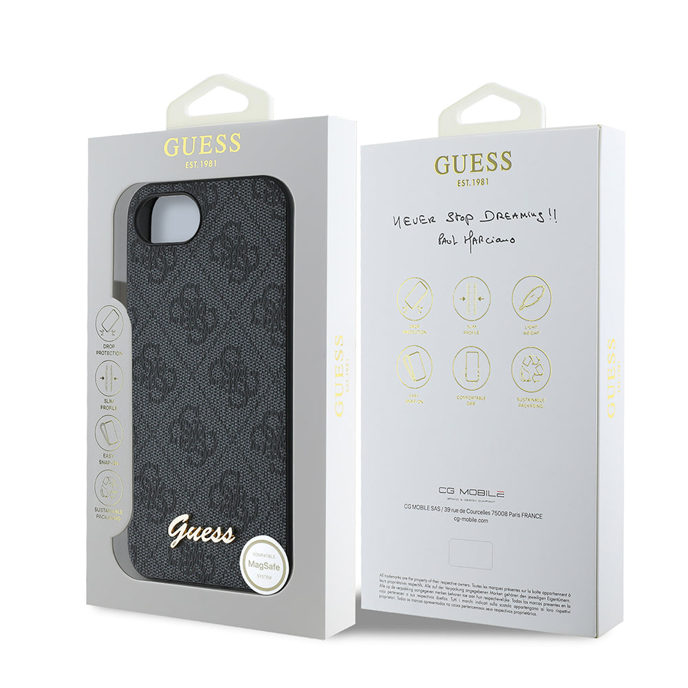 Apple iPhone 16E Kılıf Guess Orjinal Lisanslı 4G Desenli Script Metal Logolu Kapak Pembe