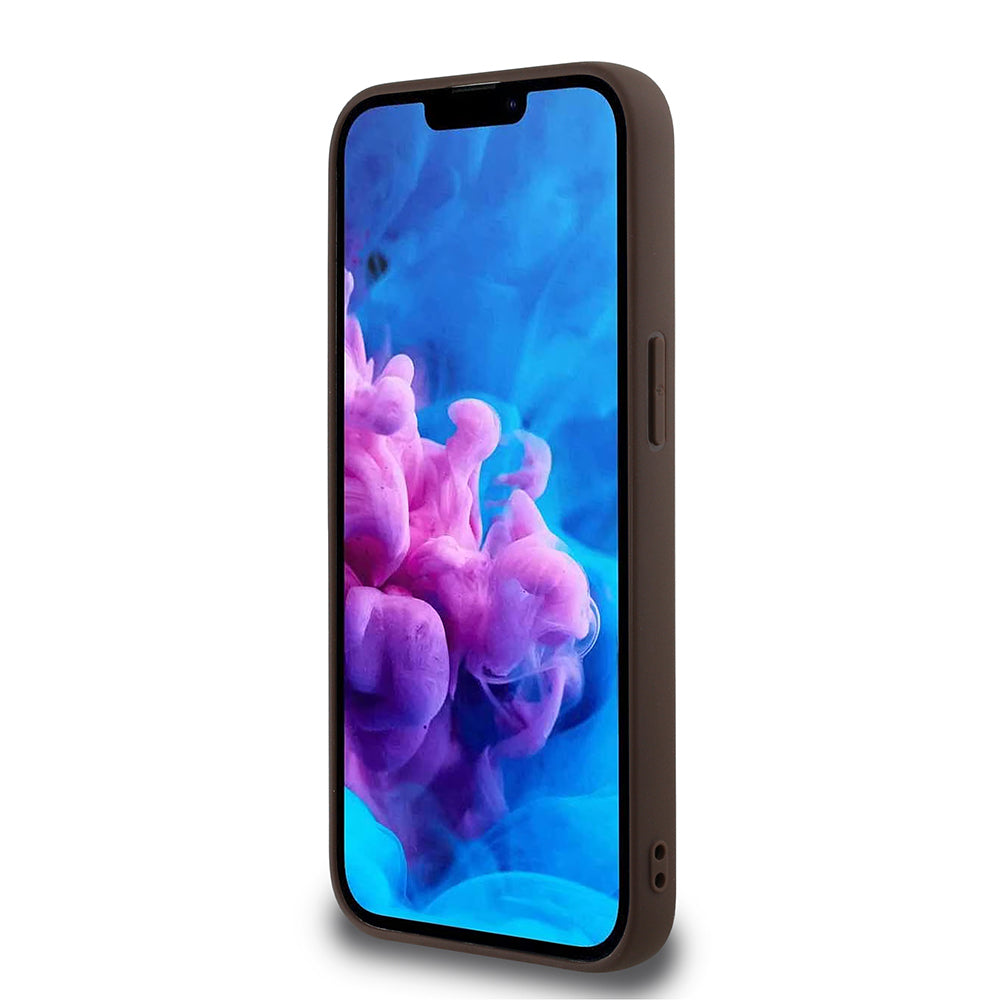 Apple iPhone 16E Kılıf Guess Orjinal Lisanslı M-safe Şarj Özellikli PU Üçgen Logo 4G Desenli Kapak Siyah