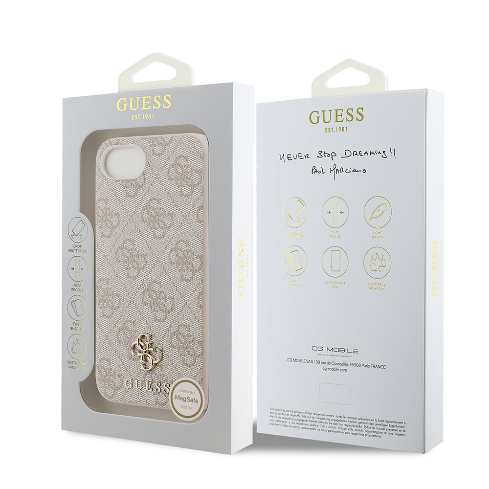 Apple iPhone 16E Kılıf Guess Orjinal Lisanslı M-safe Şarj Özellikli Small 4G Classic Kapak Pembe