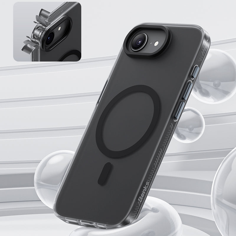 Apple iPhone 16E Kılıf M-safe Şarj Özellikli Benks Lucid Armor Kapak Siyah