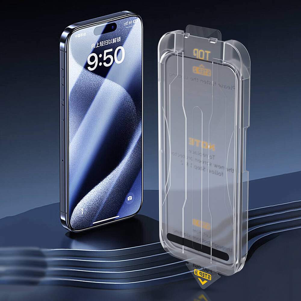 Apple iPhone 16E Wiwu SQ-008 Oleofobik Easy Install Darbeye Karşı Dayanıklı Temperli Cam Ekran Koruyucu + Kolay Uygulama Aparatlı Siyah