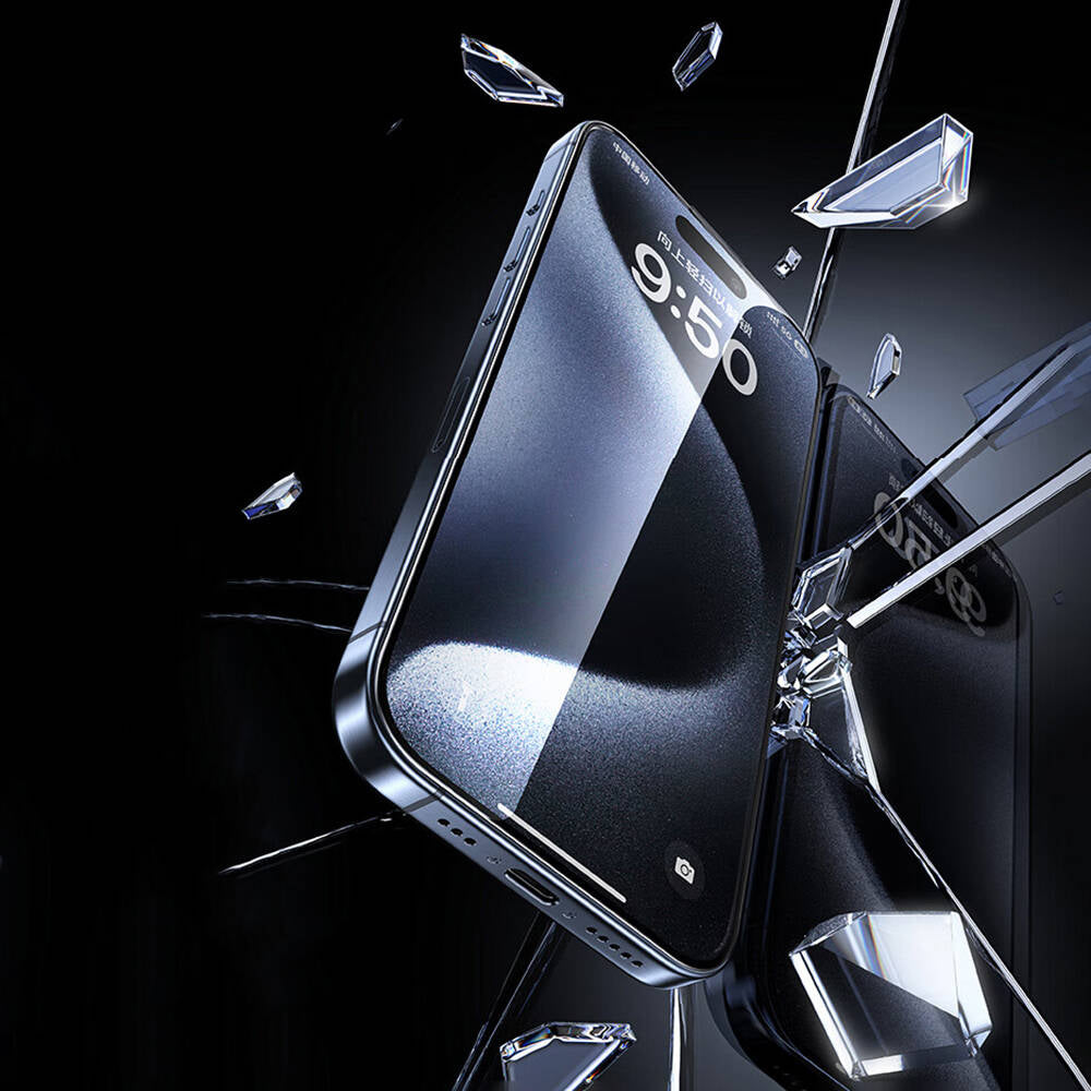 Apple iPhone 16E Wiwu SQ-008 Oleofobik Easy Install Darbeye Karşı Dayanıklı Temperli Cam Ekran Koruyucu + Kolay Uygulama Aparatlı Siyah