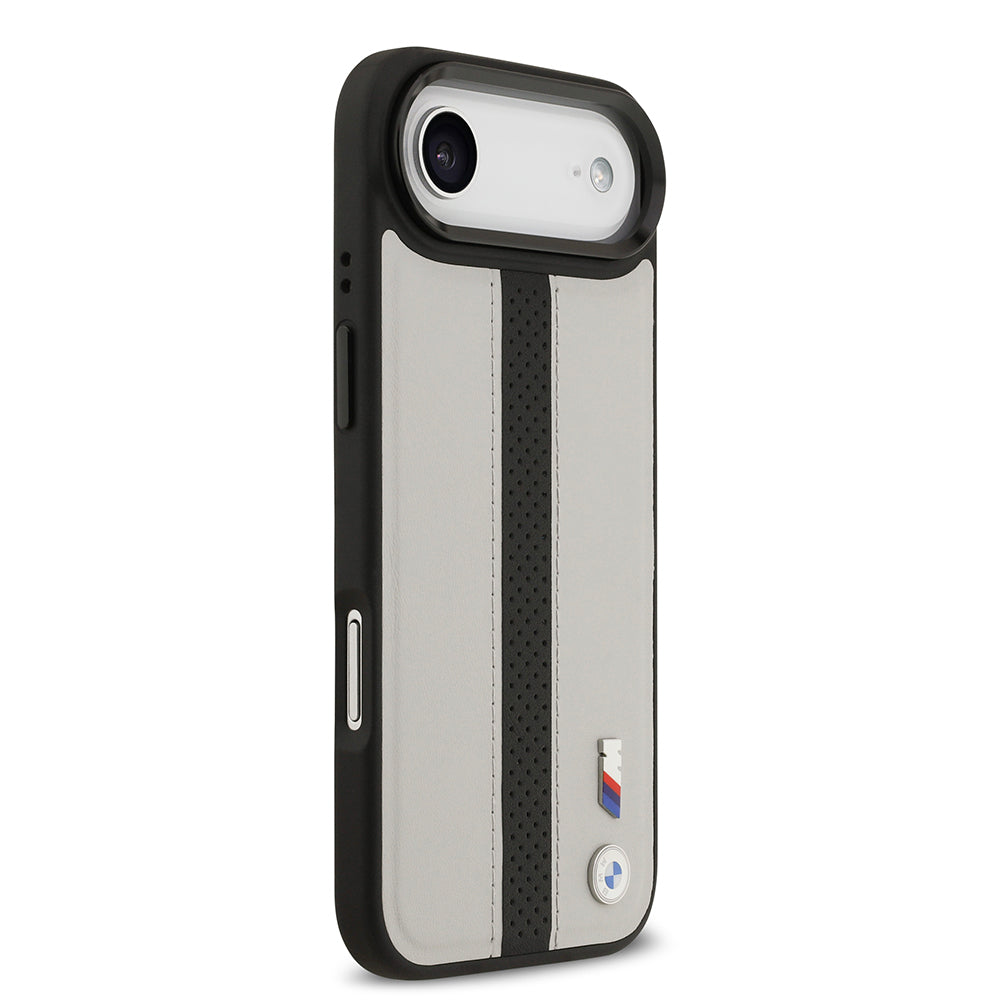 Apple iPhone 17 Air Kılıf BMW Orjinal Lisanslı M-safe Şarj Özellikli Deri Arka Yüzey Metal Logolu Delikli Şerit Tasarımlı Kapak  Lacivert