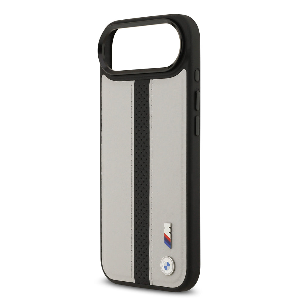 Apple iPhone 17 Air Kılıf BMW Orjinal Lisanslı M-safe Şarj Özellikli Deri Arka Yüzey Metal Logolu Delikli Şerit Tasarımlı Kapak  Lacivert