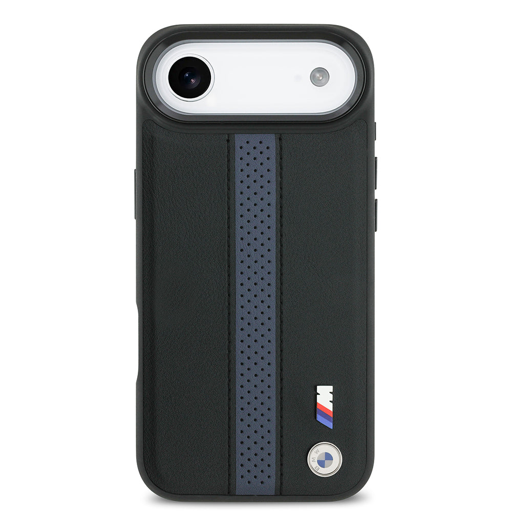 Apple iPhone 17 Air Kılıf BMW Orjinal Lisanslı M-safe Şarj Özellikli Deri Arka Yüzey Metal Logolu Delikli Şerit Tasarımlı Kapak  Gri