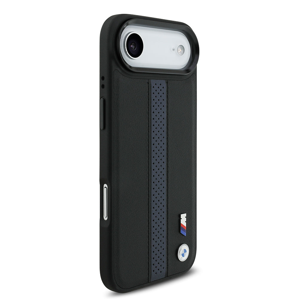 Apple iPhone 17 Air Kılıf BMW Orjinal Lisanslı M-safe Şarj Özellikli Deri Arka Yüzey Metal Logolu Delikli Şerit Tasarımlı Kapak  Lacivert