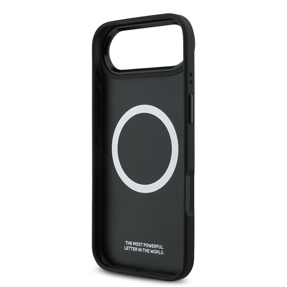 Apple iPhone 17 Air Kılıf BMW Orjinal Lisanslı M-safe Şarj Özellikli M Logolu Üç Şeritli Delikli Deri Kapak Siyah