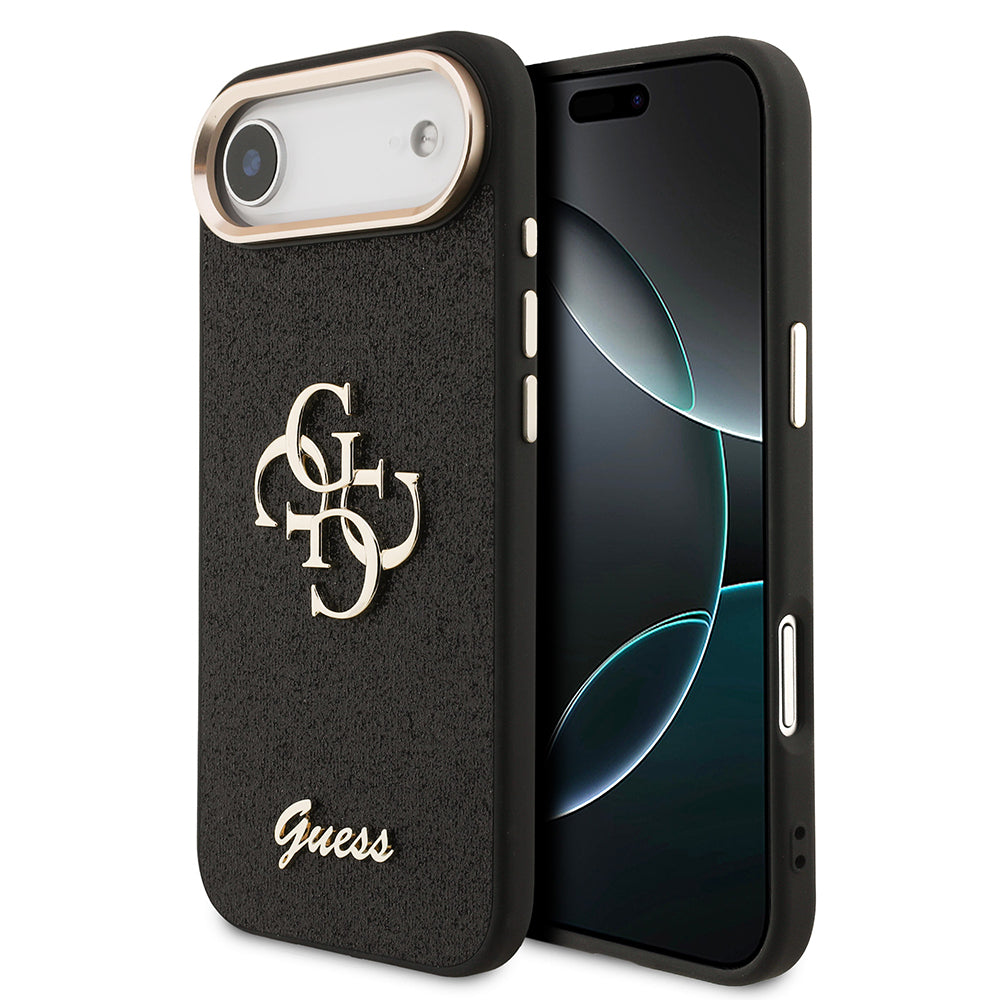 Apple iPhone 17 Air Kılıf Guess Orjinal Lisanslı 4G Büyük Metal Kamera Çerçeveli ve Logolu Glitter Kapak Gold