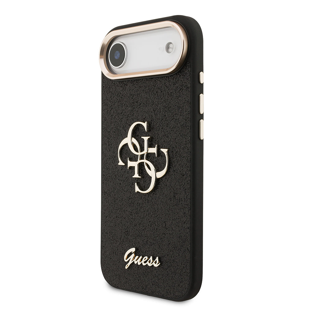 Apple iPhone 17 Air Kılıf Guess Orjinal Lisanslı 4G Büyük Metal Kamera Çerçeveli ve Logolu Glitter Kapak Siyah