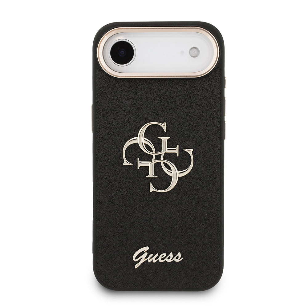 Apple iPhone 17 Air Kılıf Guess Orjinal Lisanslı 4G Büyük Metal Kamera Çerçeveli ve Logolu Glitter Kapak Siyah