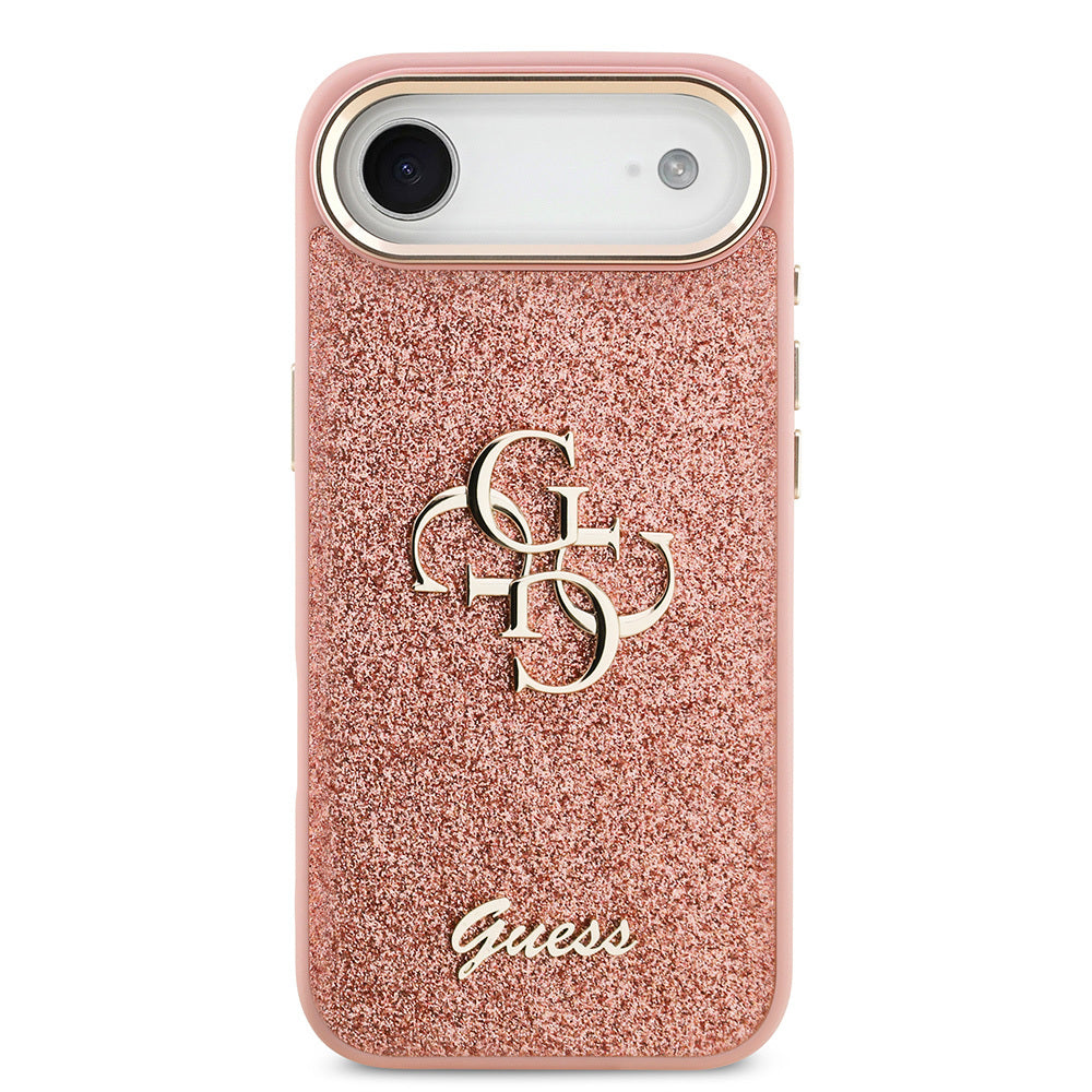 Apple iPhone 17 Air Kılıf Guess Orjinal Lisanslı 4G Büyük Metal Kamera Çerçeveli ve Logolu Glitter Kapak Siyah