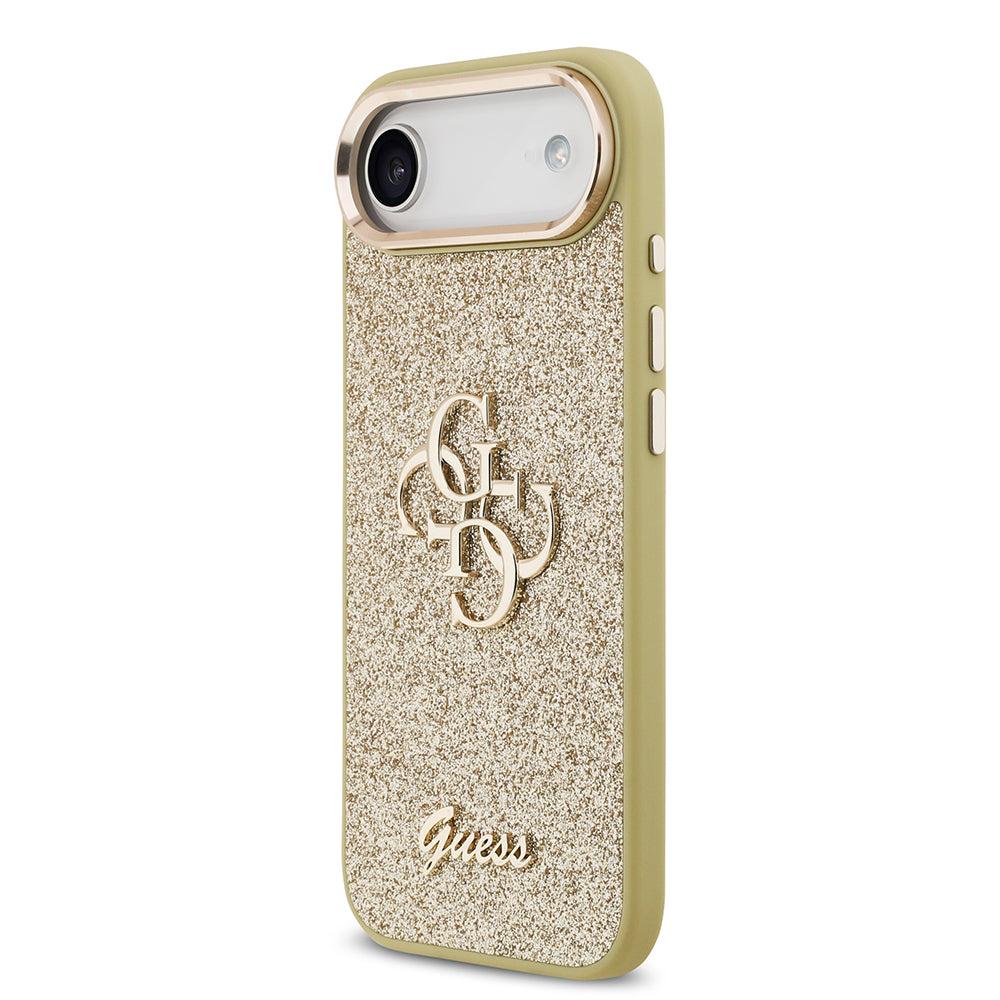 Apple iPhone 17 Air Kılıf Guess Orjinal Lisanslı 4G Büyük Metal Kamera Çerçeveli ve Logolu Glitter Kapak Siyah