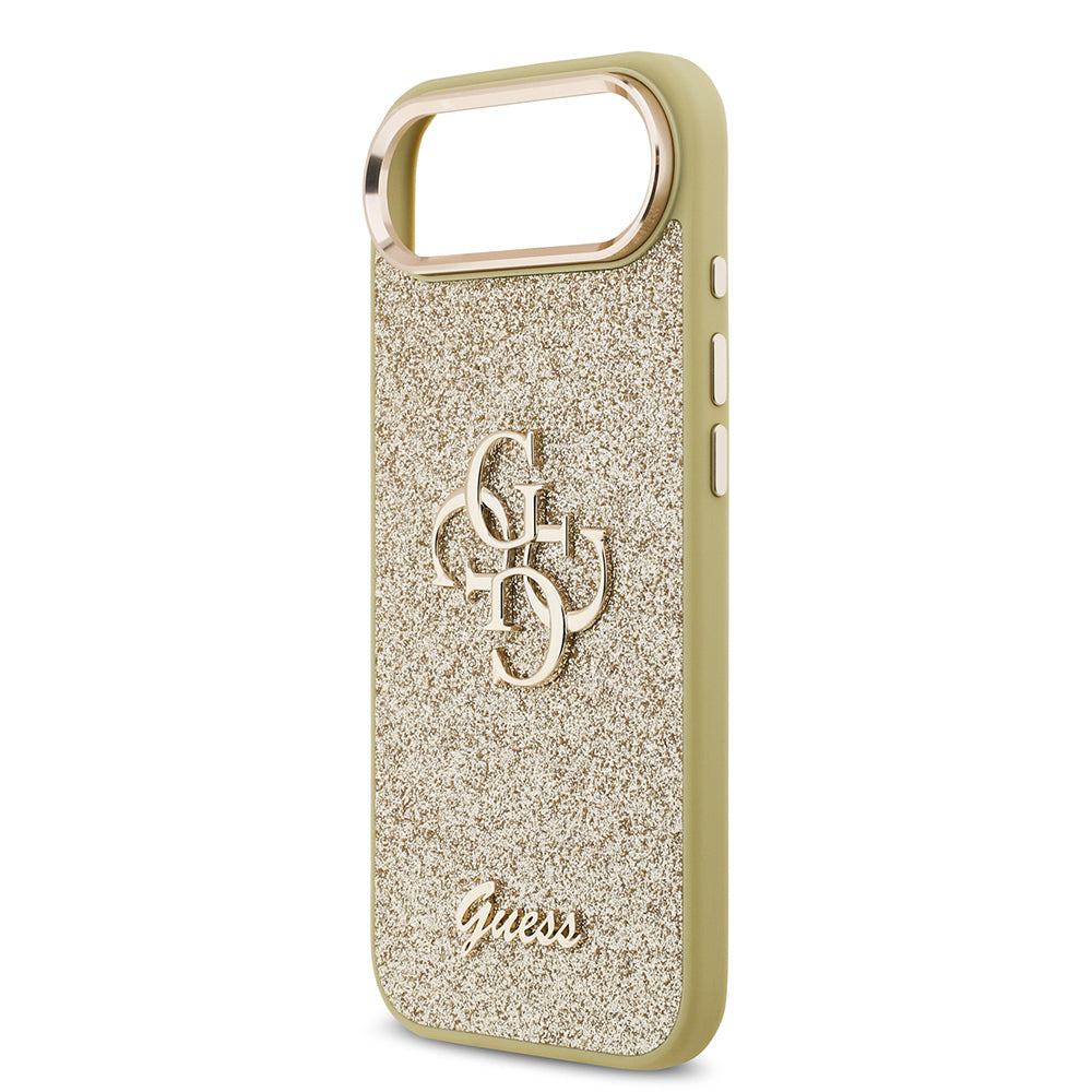 Apple iPhone 17 Air Kılıf Guess Orjinal Lisanslı 4G Büyük Metal Kamera Çerçeveli ve Logolu Glitter Kapak Pembe