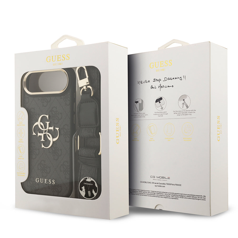 Apple iPhone 17 Air Kılıf Guess Orjinal Lisanslı 4G Büyük Metal Logolu Kalın Askılı Kapak Siyah