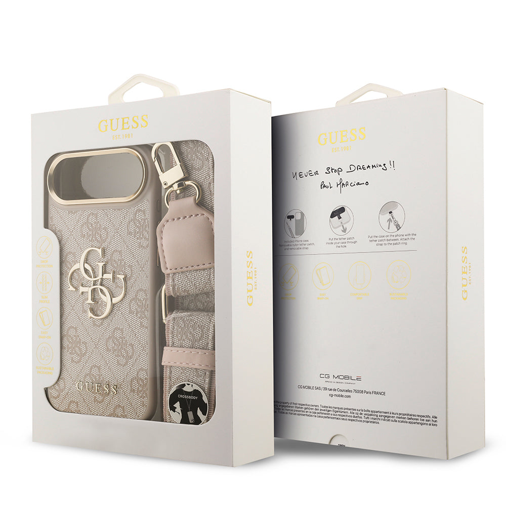 Apple iPhone 17 Air Kılıf Guess Orjinal Lisanslı 4G Büyük Metal Logolu Kalın Askılı Kapak Pembe