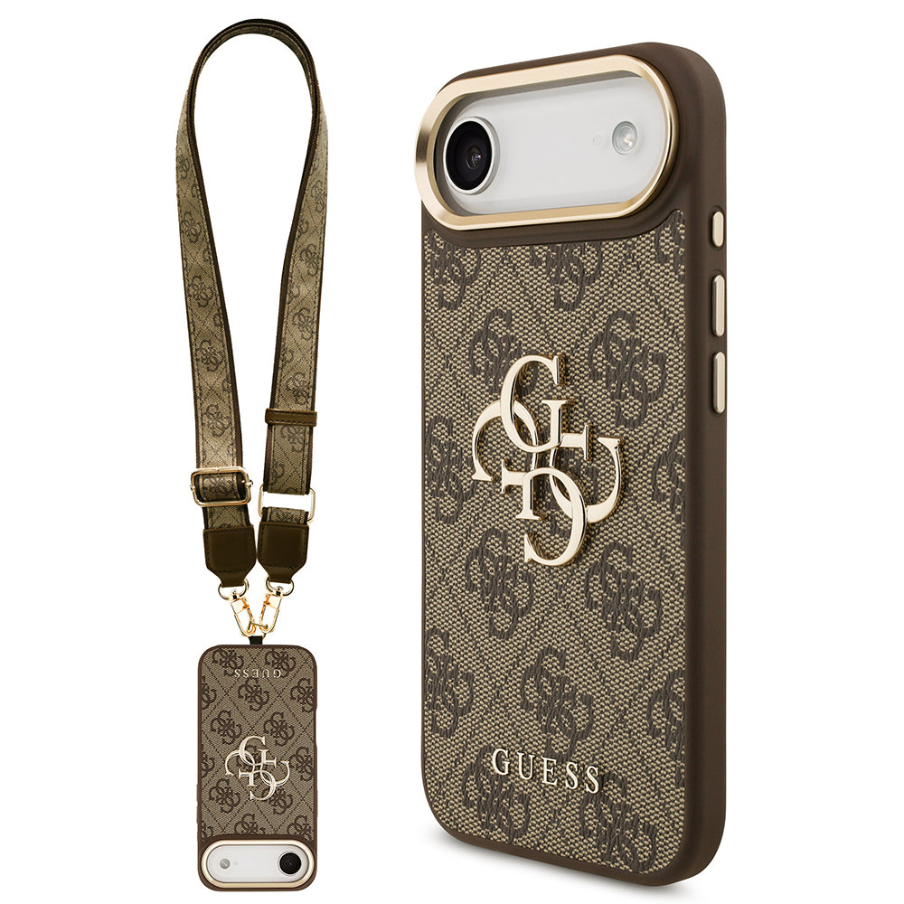 Apple iPhone 17 Air Kılıf Guess Orjinal Lisanslı 4G Büyük Metal Logolu Kalın Askılı Kapak Kahverengi