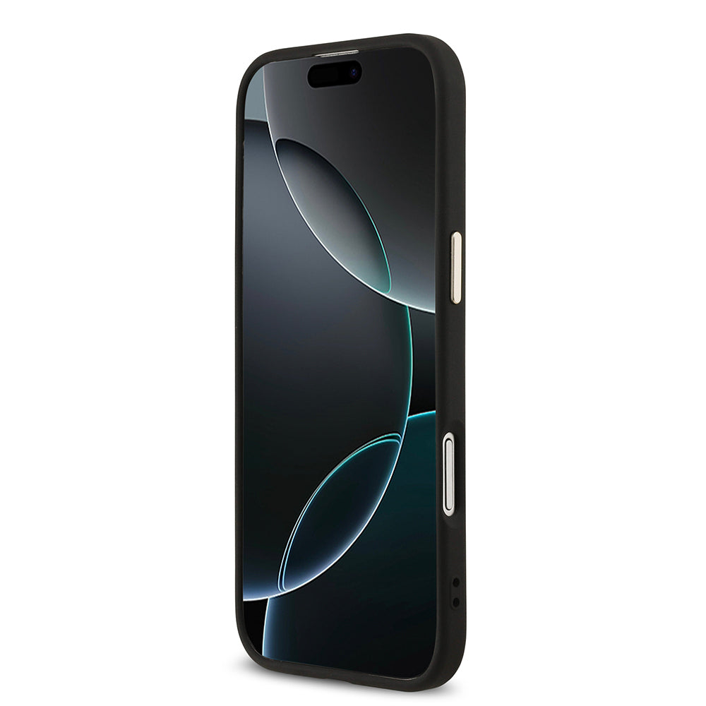 Apple iPhone 17 Air Kılıf Guess Orjinal Lisanslı Gold Metal Kamera Çerçeveli 4G Desenli Metal Büyük 4G ve Yazı Logolu Kapak Siyah