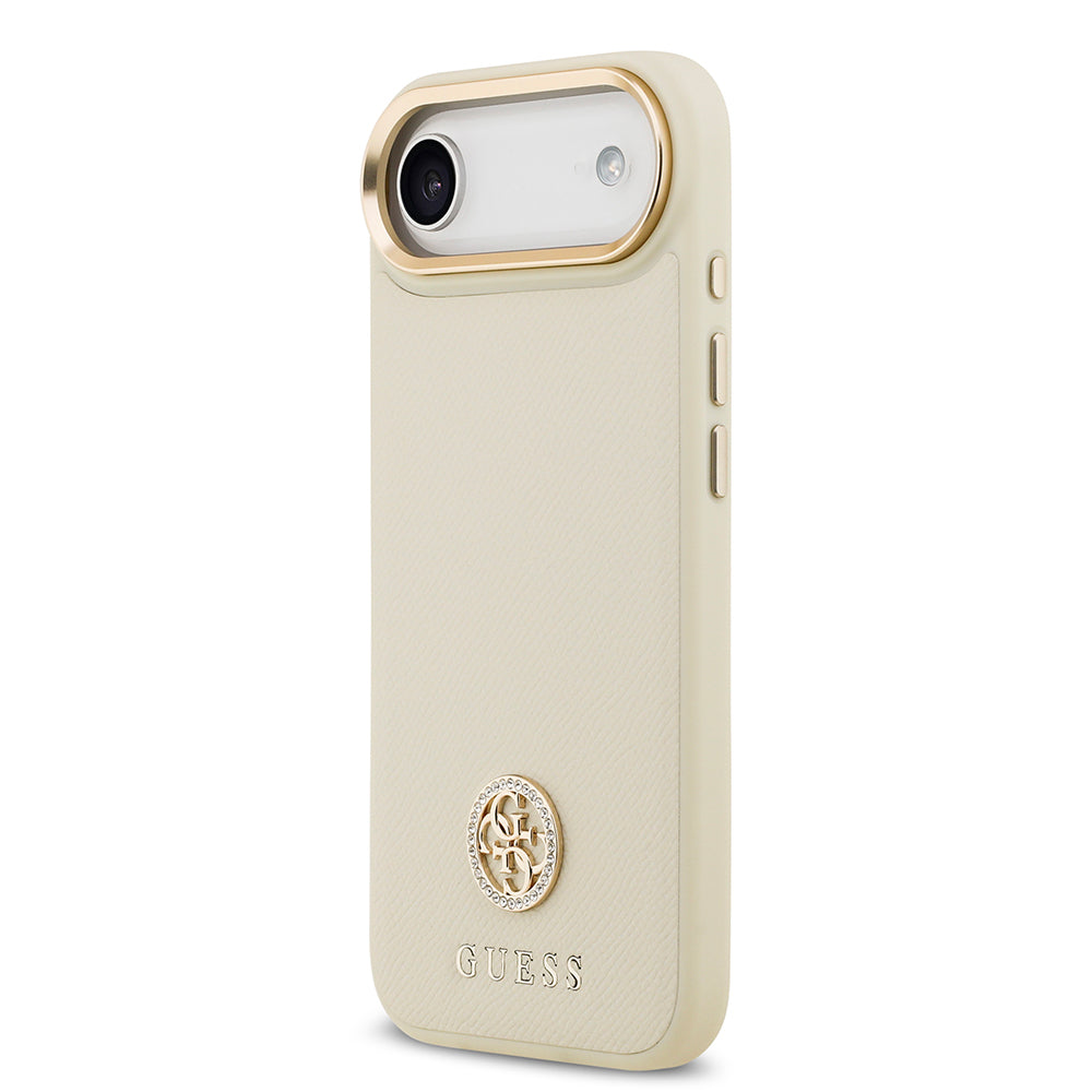 Apple iPhone 17 Air Kılıf Guess Orjinal Lisanslı M-safe Şarj Özellikli Grained Yazı ve Taşlı 4G Logolu Kapak Kahverengi