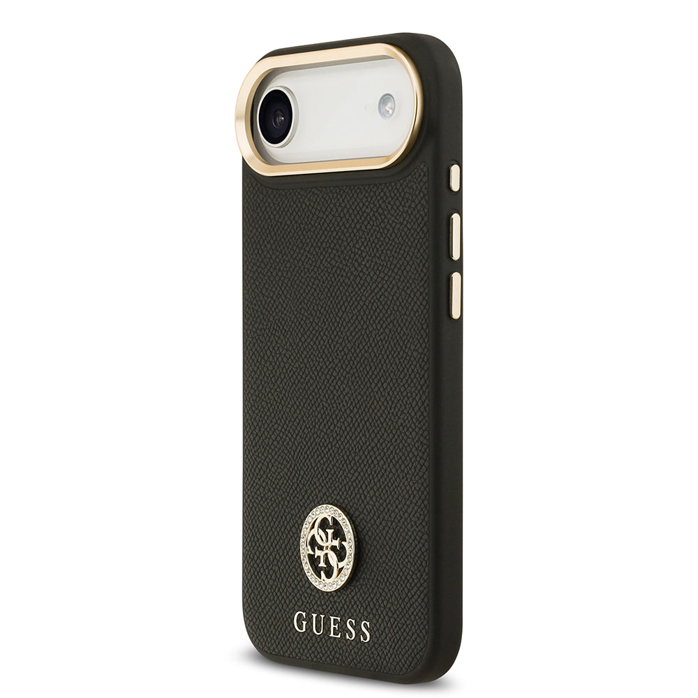 Apple iPhone 17 Air Kılıf Guess Orjinal Lisanslı M-safe Şarj Özellikli Grained Yazı ve Taşlı 4G Logolu Kapak Bej