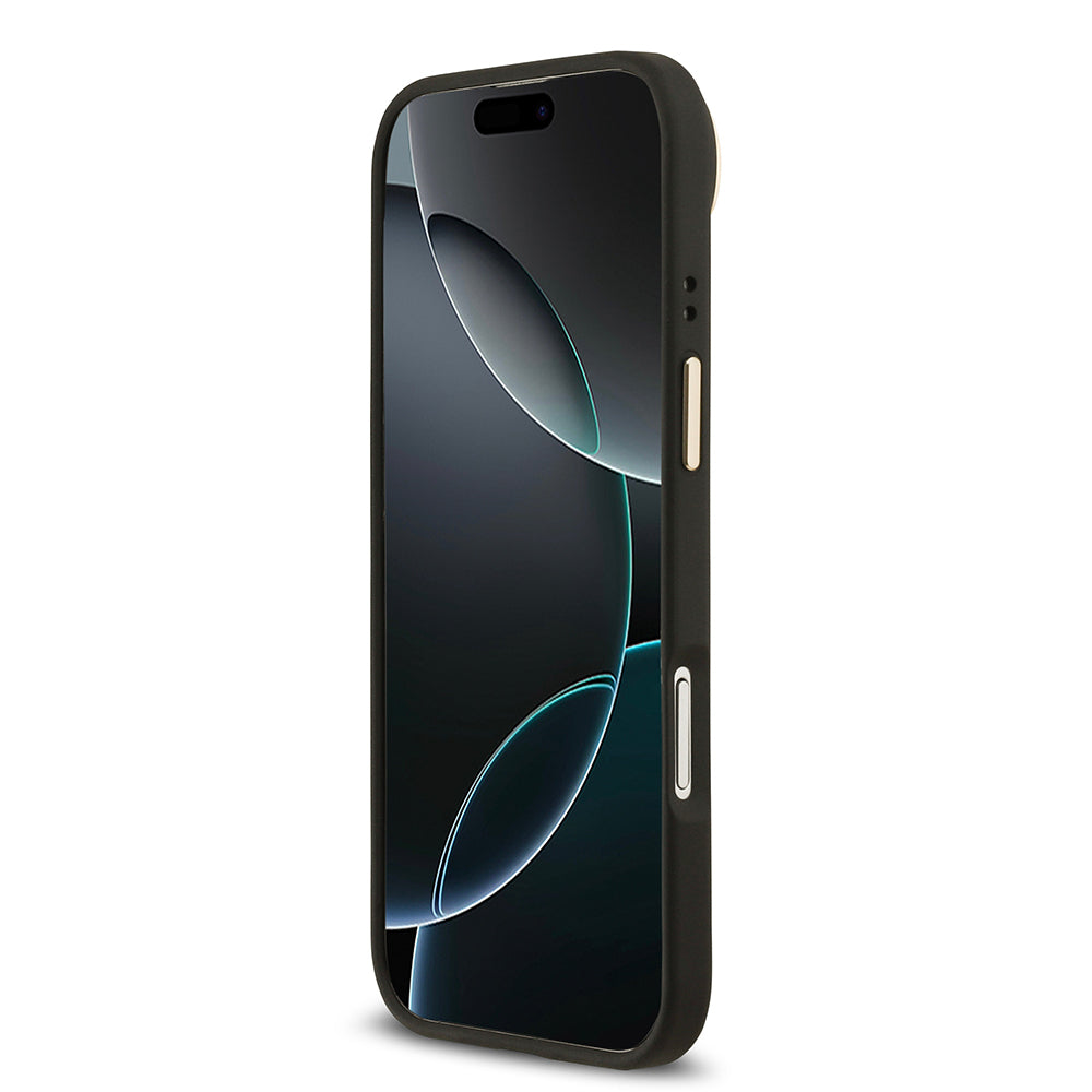 Apple iPhone 17 Air Kılıf Guess Orjinal Lisanslı M-safe Şarj Özellikli Grained Yazı ve Taşlı 4G Logolu Kapak Siyah