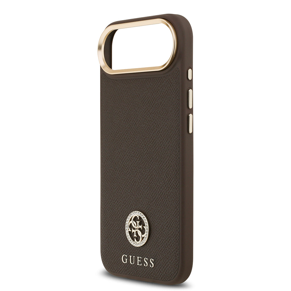 Apple iPhone 17 Air Kılıf Guess Orjinal Lisanslı M-safe Şarj Özellikli Grained Yazı ve Taşlı 4G Logolu Kapak Bej