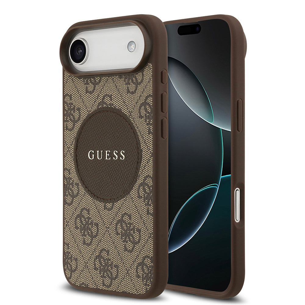 Apple iPhone 17 Air Kılıf Guess Orjinal Lisanslı M-safe Şarj Özellikli Yazı Logolu Circle Classic Kapak  Kahverengi