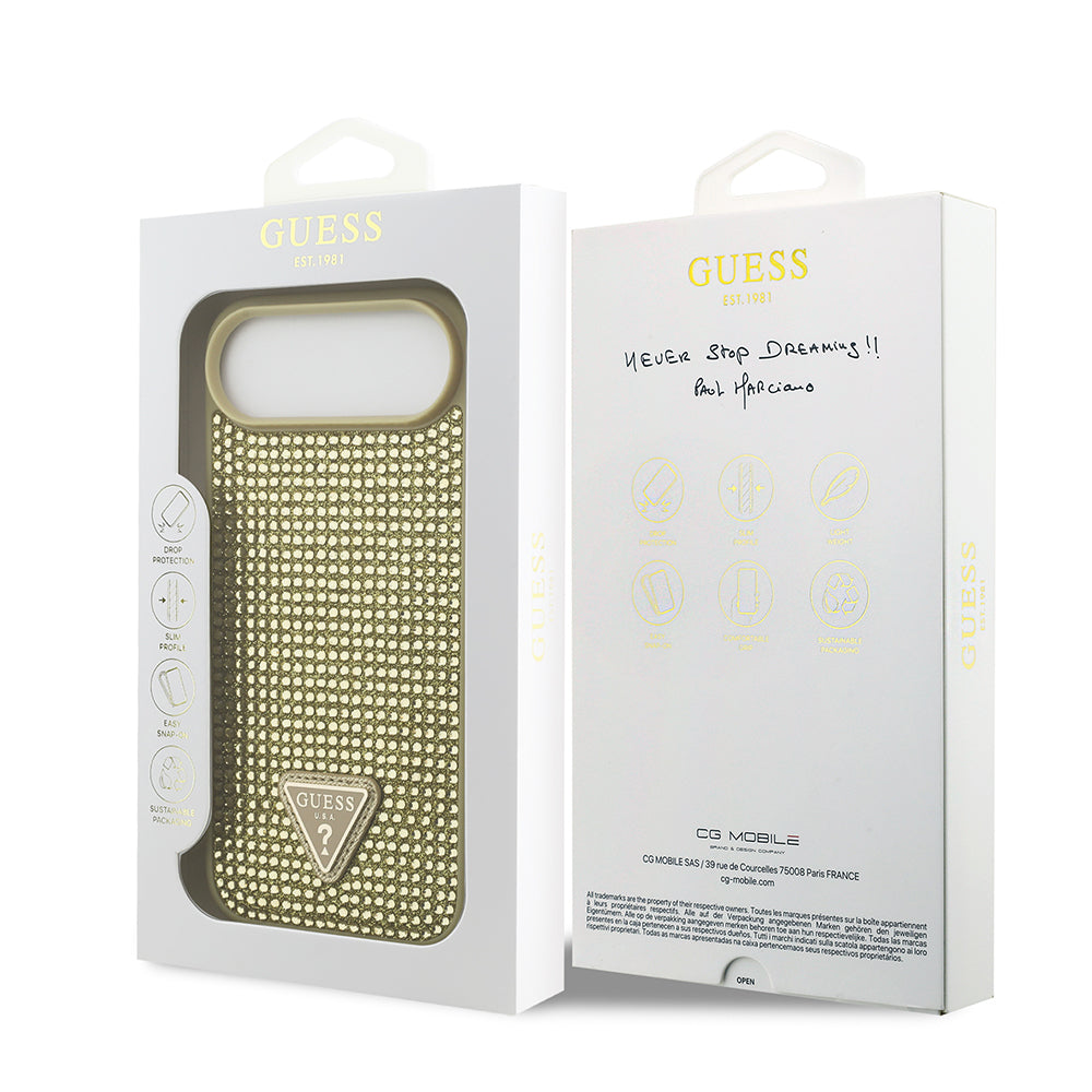 Apple iPhone 17 Air Kılıf Guess Orjinal Lisanslı Taşlı Arka Yüzey Üçgen Logolu Kapak Gold