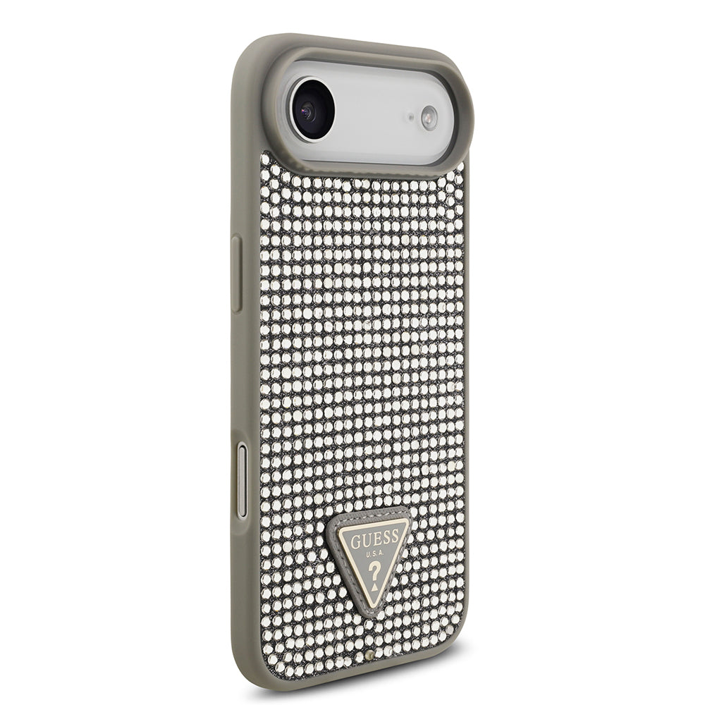 Apple iPhone 17 Air Kılıf Guess Orjinal Lisanslı Taşlı Arka Yüzey Üçgen Logolu Kapak Gümüş