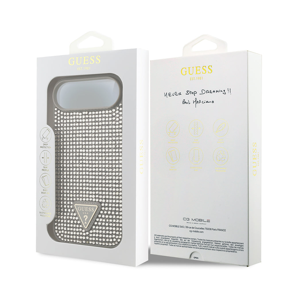 Apple iPhone 17 Air Kılıf Guess Orjinal Lisanslı Taşlı Arka Yüzey Üçgen Logolu Kapak Pembe