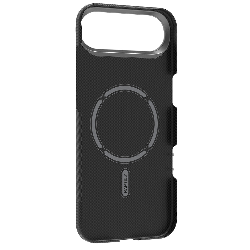 Apple iPhone 17 Air Kılıf M-safe Şarj Özellikli 600D Metal Kamera Çerçeveli Raptic Aramid Fiber Geotik Serisi Kapak Siyah