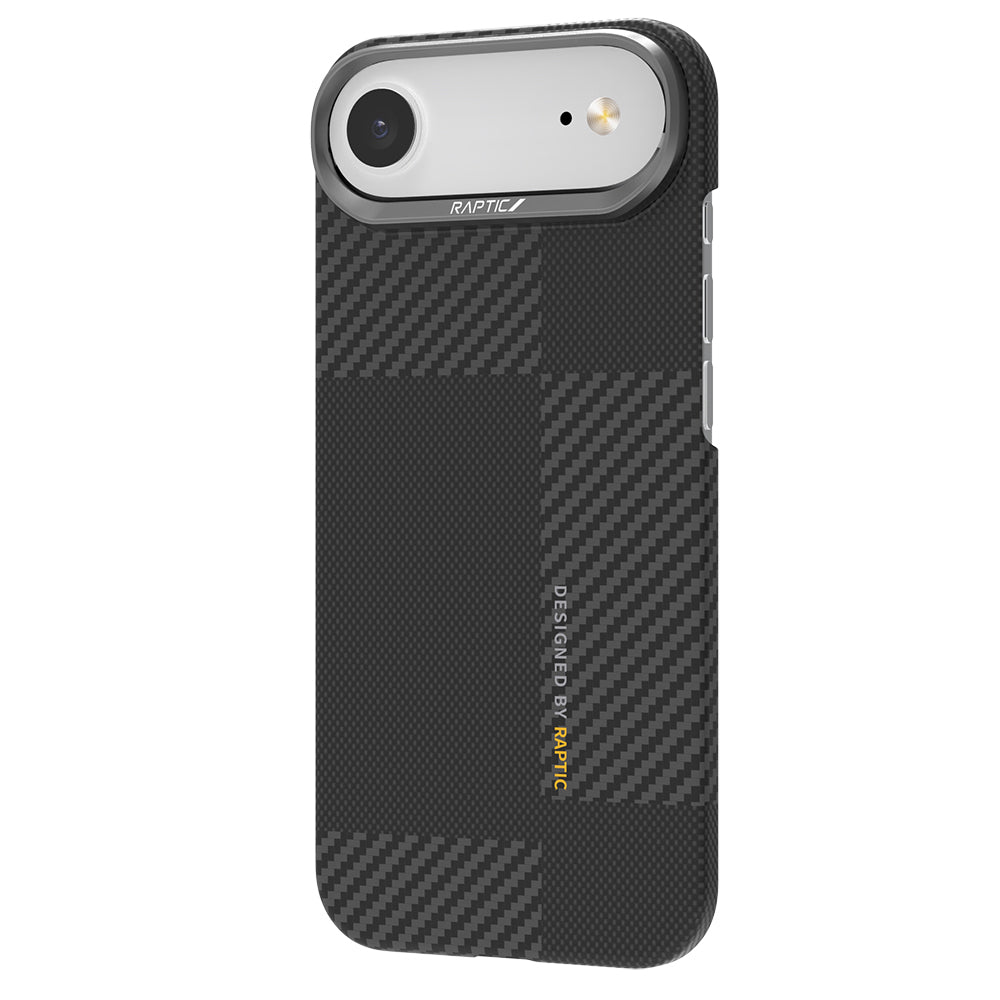 Apple iPhone 17 Air Kılıf M-safe Şarj Özellikli 600D Metal Kamera Çerçeveli Raptic Aramid Fiber Geotik Serisi Kapak Siyah