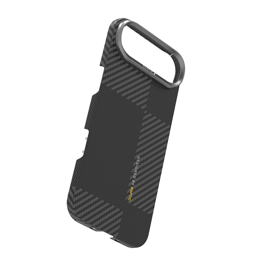 Apple iPhone 17 Air Kılıf M-safe Şarj Özellikli 600D Metal Kamera Çerçeveli Raptic Aramid Fiber Geotik Serisi Kapak Siyah