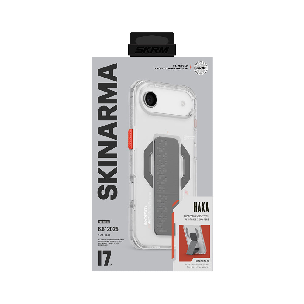 Apple iPhone 17 Air Kılıf M-Safe Şarj Özellikli Airbag Tasarımlı Standlı Skinarma Haxa Kapak Füme