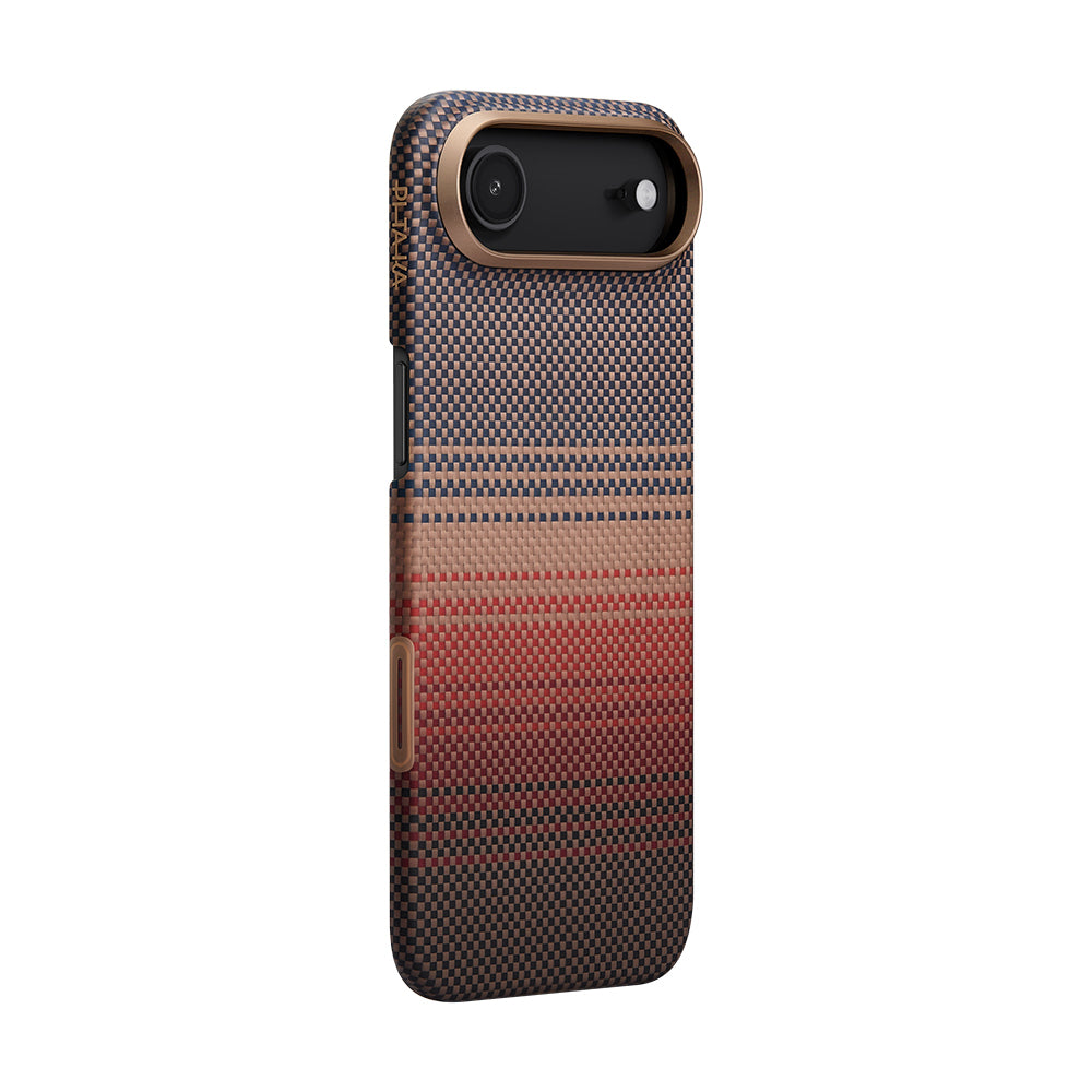 Apple iPhone 17 Air Kılıf M-safe Şarj Özellikli Aramid Fiber Pitaka Tactile Woven Sunset-Moonrise Serisi Kapak Kahverengi